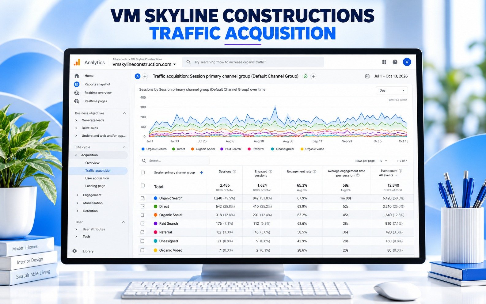 VM Skyline Constructions Google Analytics 4 Traffic Acquisition Proof
